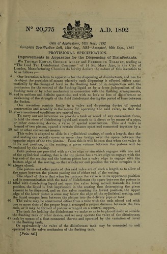 Improvements in apparatus for the dispensing of disinfectants