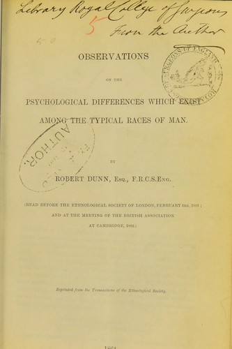 Observations on the psychological differences which exist among the typical races of man