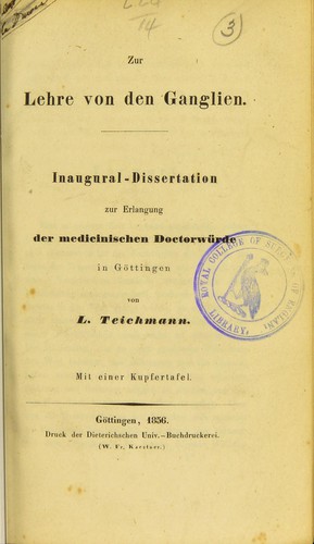 Zur Lehre der Ganglien