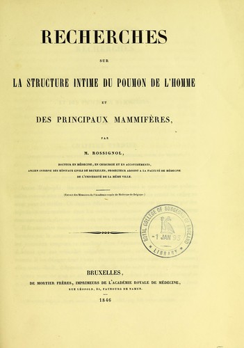 Recherches sur la structure intime du poumon de l'homme et des principaux mammifères
