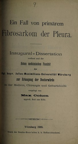 Ein Fall von primärem Fibrosarkom der Pleura ...