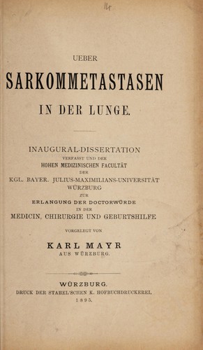 Ueber Sarkommetastasen in der Lunge ...