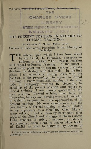 The present position in regard to formal training