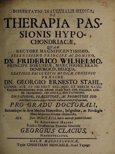 Dissertatio inauguralis medica, de therapia passionis hypochondriacae ...