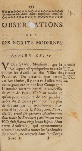 Observations sur les ecrits modernes