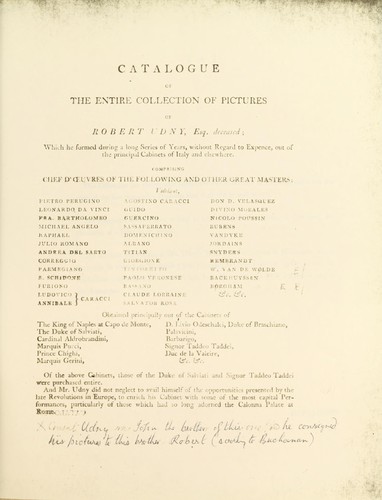 Catalogue of the entire collection of pictures belonging to Robert Udny ...