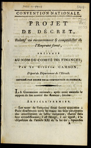 Projet de décret relatif au recouvrement & comptabilité de l'emprunt forcé