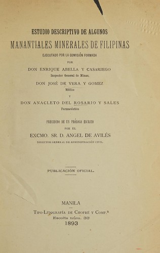 Estudio descriptivo de algunos manantiales minerales de Filipinas ejecutado por la Comisión formada