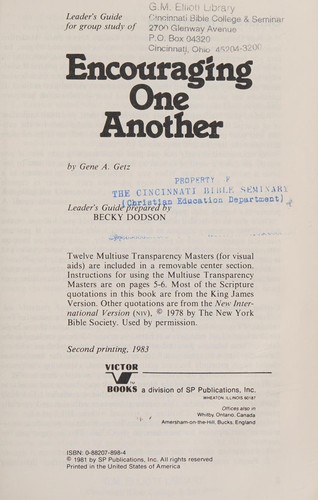 Leader's guide for group study of Encouraging one another, by Gene A. Getz (A Victor adult elective)