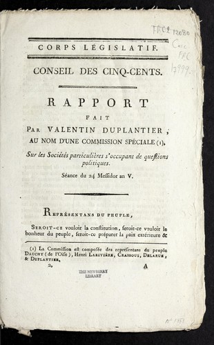 Rapport fait par Valentin Duplantier, au nom d'une commission spe ciale, sur les socie te s particulie  res s'occupant de questions politiques
