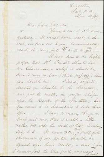 [Letter to] Dear friend Garrison