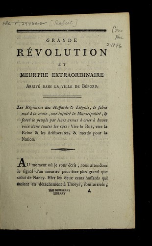 Grande re volution et meurtre extraordinaire arrive  dans la ville de Be fort