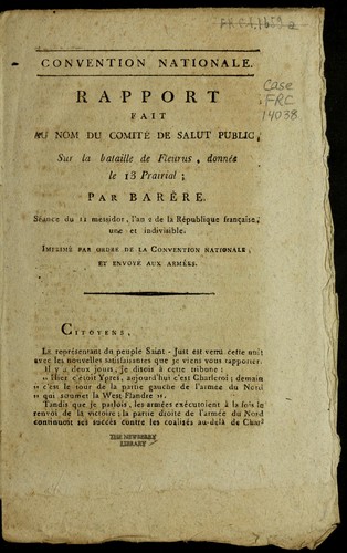 Rapport fait au nom du Comite  de salut public, sur la bataille de Fleurus, donne e le 13 prairial