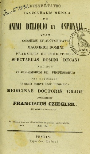 Dissertatio inauguralis medica de animi deliquio et asphyxia