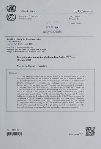 Budget performance for the biennium 2016-2017 as at 30 June 2016