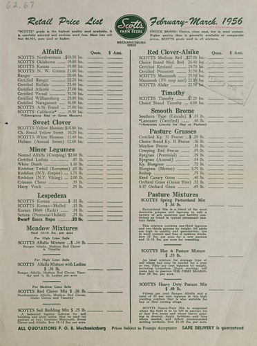 Retail price list, February-March, 1956