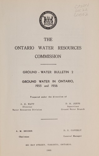 GROUND WATER IN ONTARIO, 1955 AND 1956