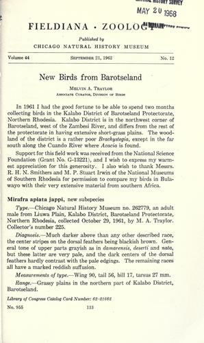 New birds from Barotseland.