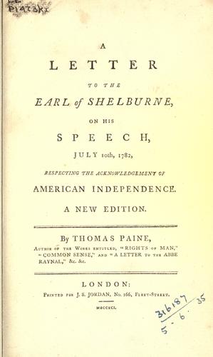 A letter to the Earl of Shelburne