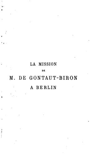 La mission de M. de Gontaut-Biron à Berlin