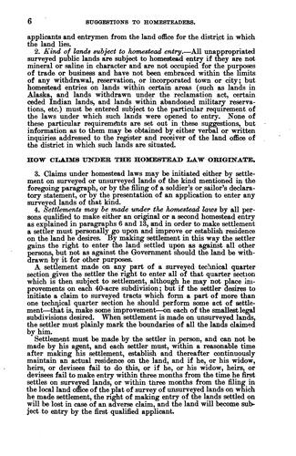 Suggestions to homesteaders and persons desiring to make homestead entries.