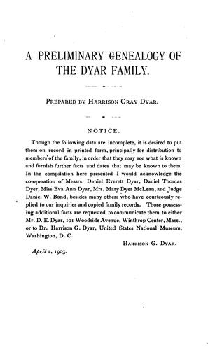 A preliminary genealogy of the Dyar family