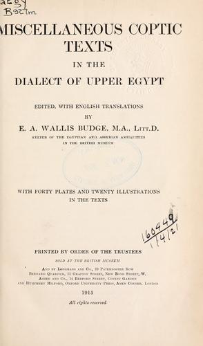 Miscellaneous Coptic texts in the dialect of Upper Egypt