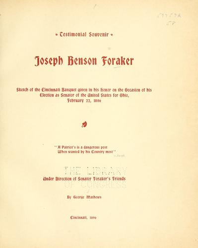 Testimonial souvenir, Joseph Benson Foraker