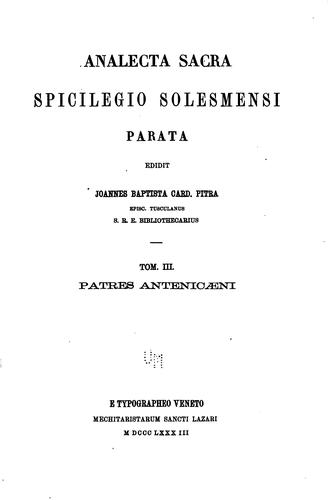 Analecta sacra spicilegio solesmensi parata