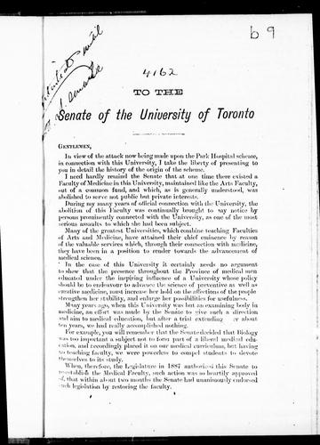 To the Senate of the University of Toronto