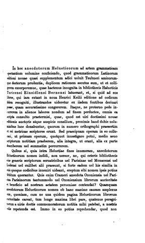 Anecdota Helvetica qvae ad grammaticam Latinam spectant ex Bibliothecis Turicensi Einsidlensi ...