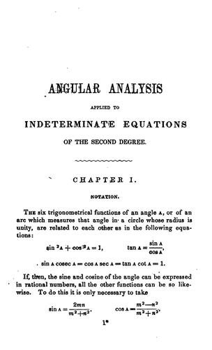 Application of the angular analysis to the solution of indeterminate problems of the second degree