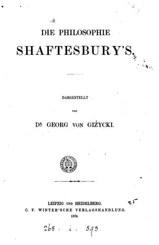 Die Philosophie Shaftesbury's