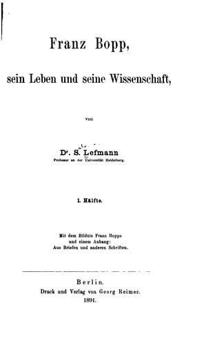 Franz Bopp, sein leben und seine wissenschaft