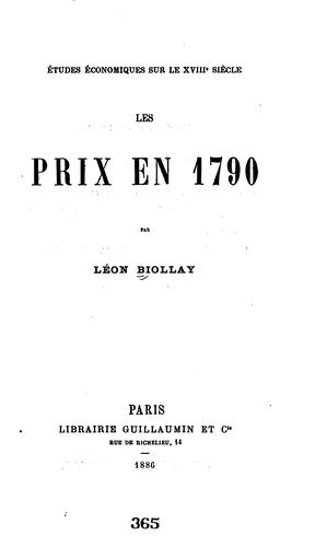 Etudes économiques sur le XVIIIe siècle: Les prix en 1790