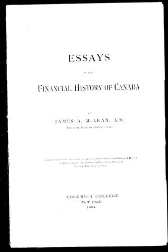 Essays in the financial history of Canada