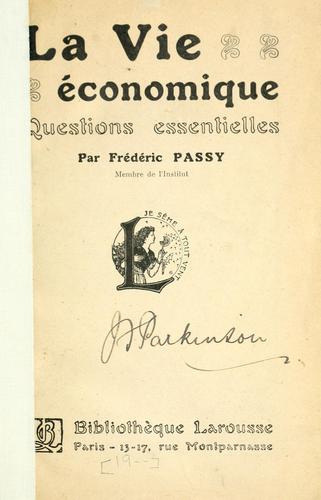 La vie économique, questions essentielles