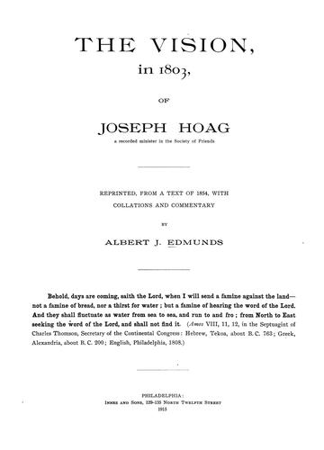 The vision, in 1803, of Joseph Hoag ...