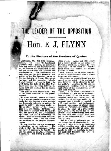 The leader of the opposition, to the electors of the province of Quebec