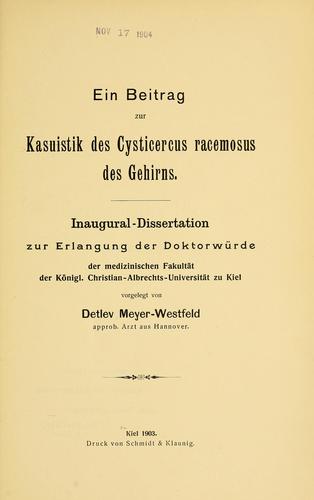Ein Beitrag zur Kasuistik des Cysticercus racemosus des Gehirns
