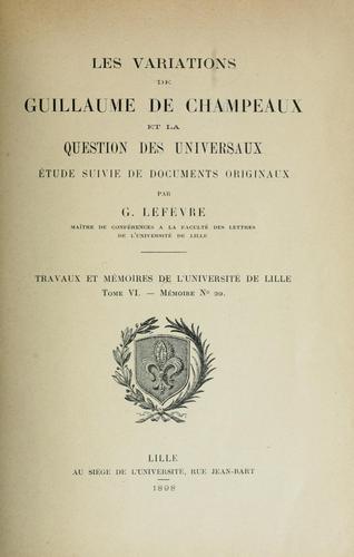 Les variations de Guillaume de Champeaux et la question des universaux