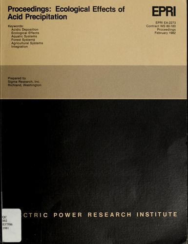 Proceedings: Ecological effects of acid precipitation