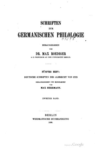 Schriften zur germanischen philologie.