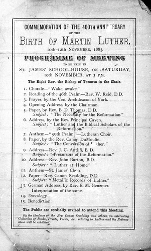 Commemoration of the 400th anniversary of the birth of Martin Luther
