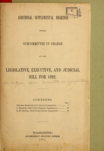 Additional supplemental hearings before subcommittee in charge of the Legislative