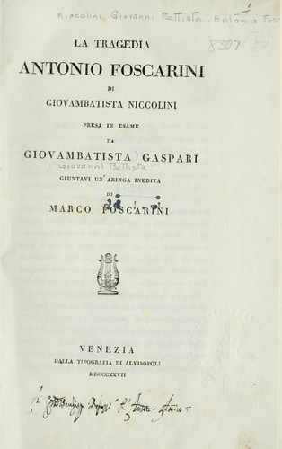 La tragedia Antonio Foscarini di Giovambatista Niccolini presa in esame