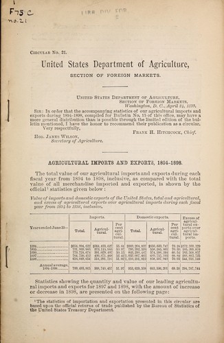 Agricultural imports and exports, 1894-1898