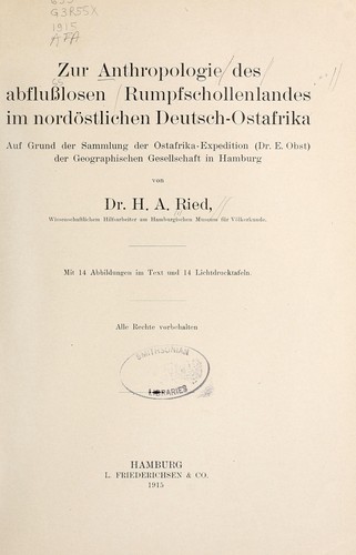 Zur anthropologie des abflusslosen rumpfschollenlandes im nordöstlichen Deutsch-Ostrafrika