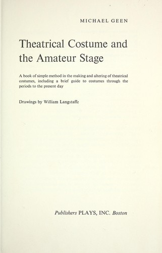 Theatrical costume and the amateur stage