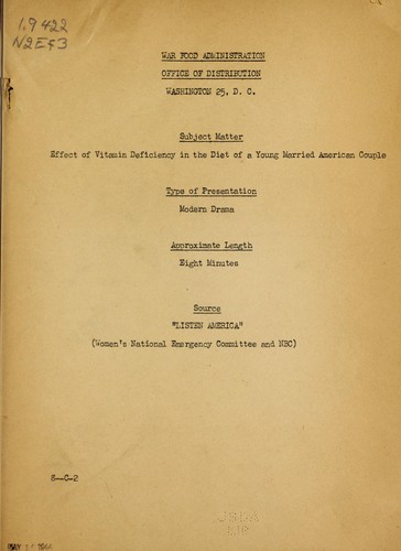 Effect of vitamin deficiency in the diet of a young married American couple ... modern drama